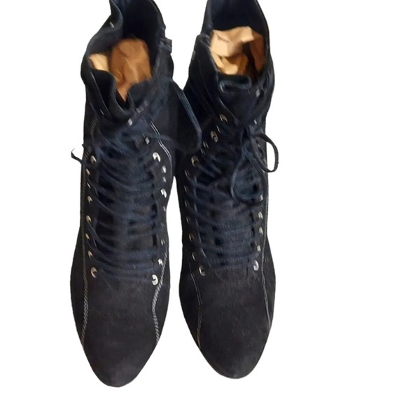 Vintage‎ 90's Y2K Black Suede Platform Lace Up Boots Goth Witchcore Sexy - Picture 4 of 16